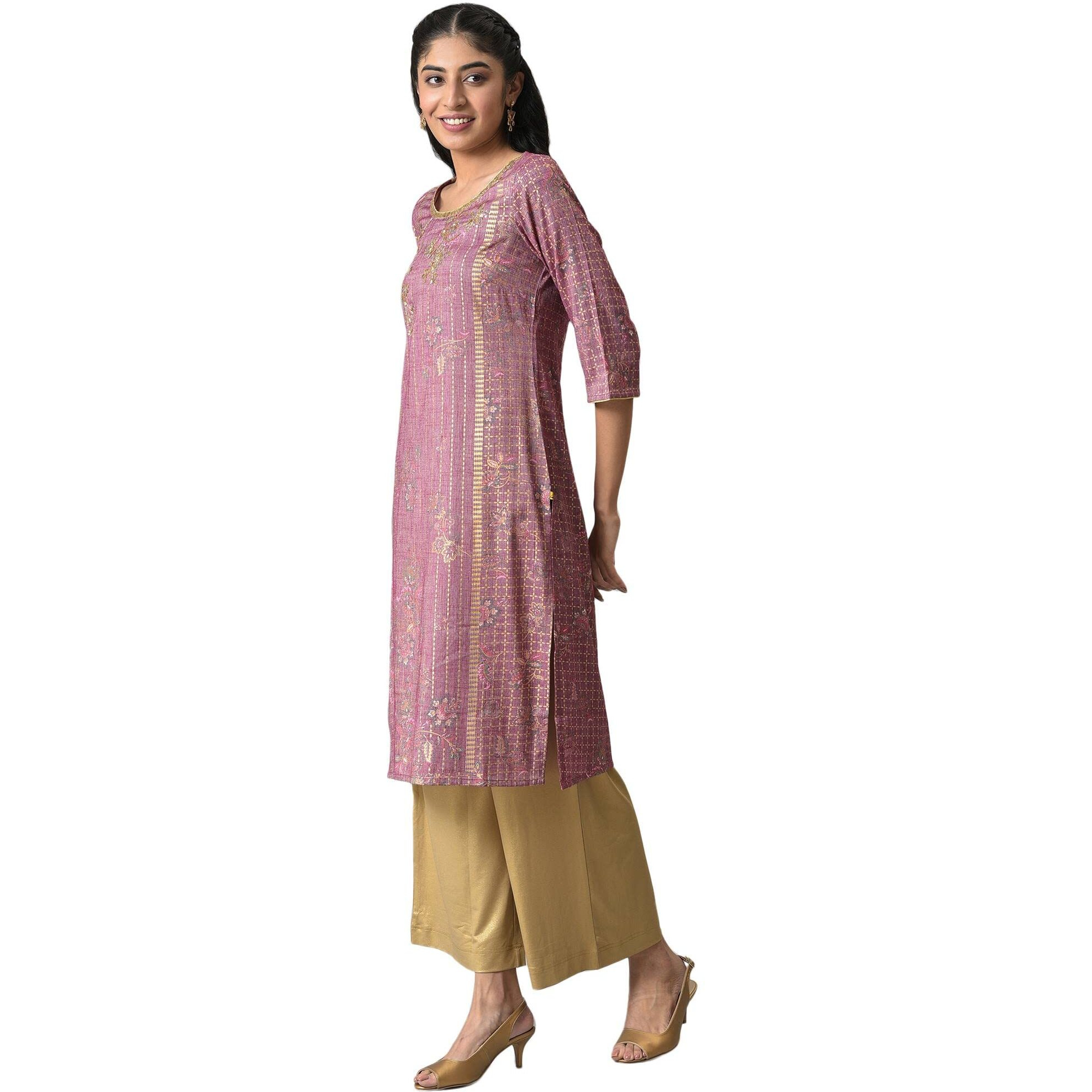 Aurelia Purple Foil Sequin Blend Regular Kurta