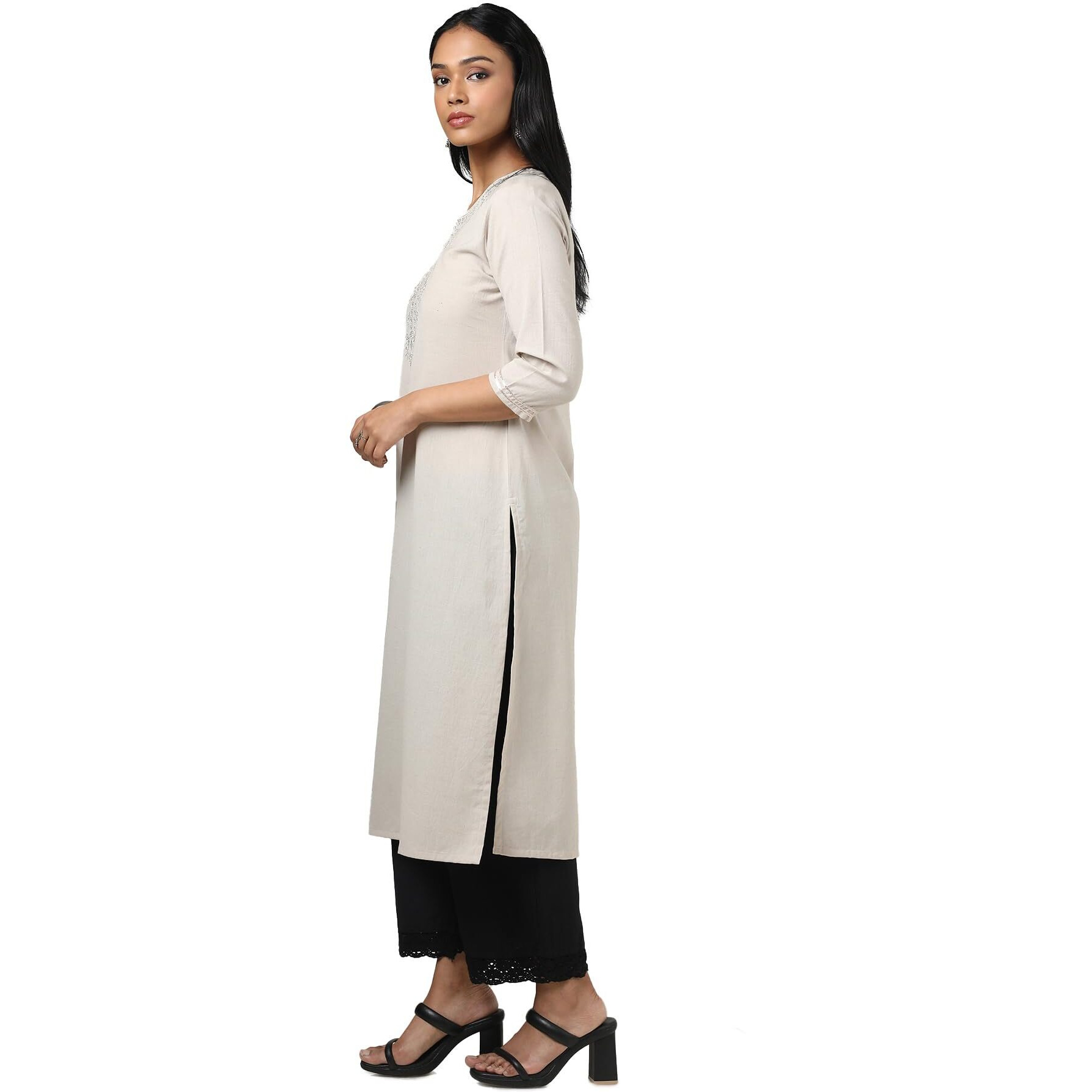 Soch Women's Cotton Flex Embroidered Regular Kurta (Cws5Ku61072_Beige