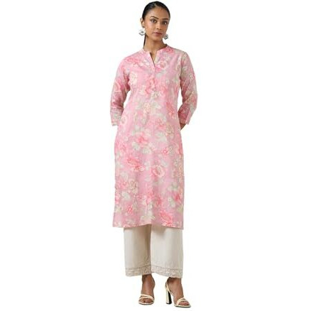 Soch Women's Cotton Botanical Regular Kurta (Cws5Ku61081_Pink