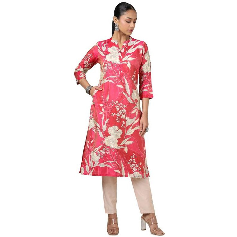 Soch Womens Fuchsia Tissue Floral Print Kurta