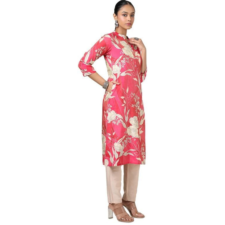 Soch Womens Fuchsia Tissue Floral Print Kurta