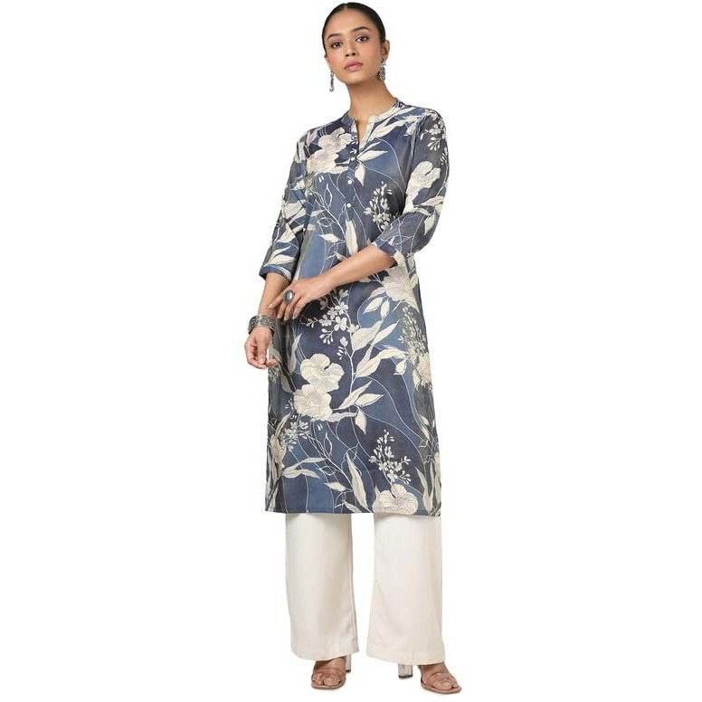 Soch Womens Navy Blue Tissue Floral Print Kurta