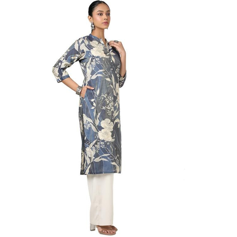 Soch Womens Navy Blue Tissue Floral Print Kurta