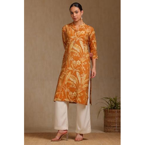 Soch Women's Tissue Botanical Regular Kurta (Cws5Ku61084_Mustard