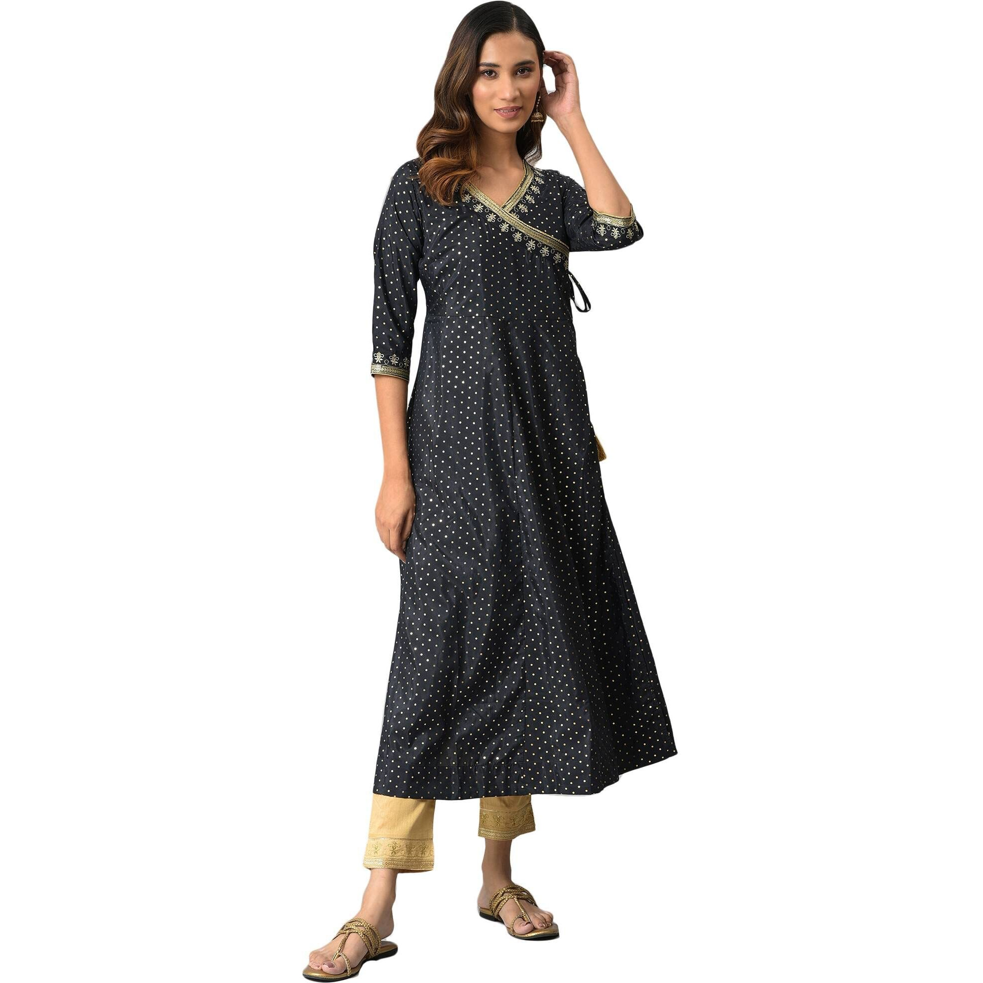 Aurelia Women's Polyester Regular Kurta (22Aua13504-505445_Navy