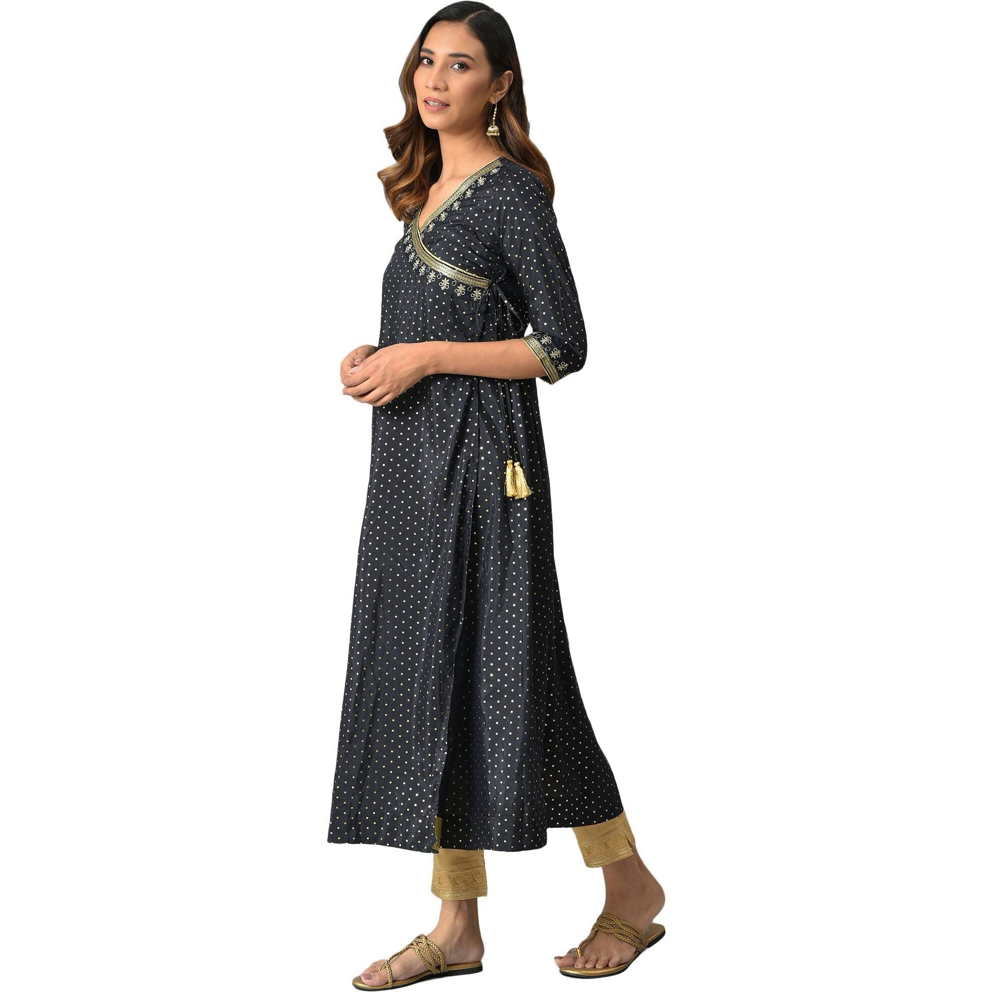 Aurelia Women's Polyester Regular Kurta (22Aua13504-505445_Navy