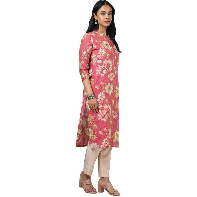 Soch Womens Pink Tissue Floral Print Kurta
