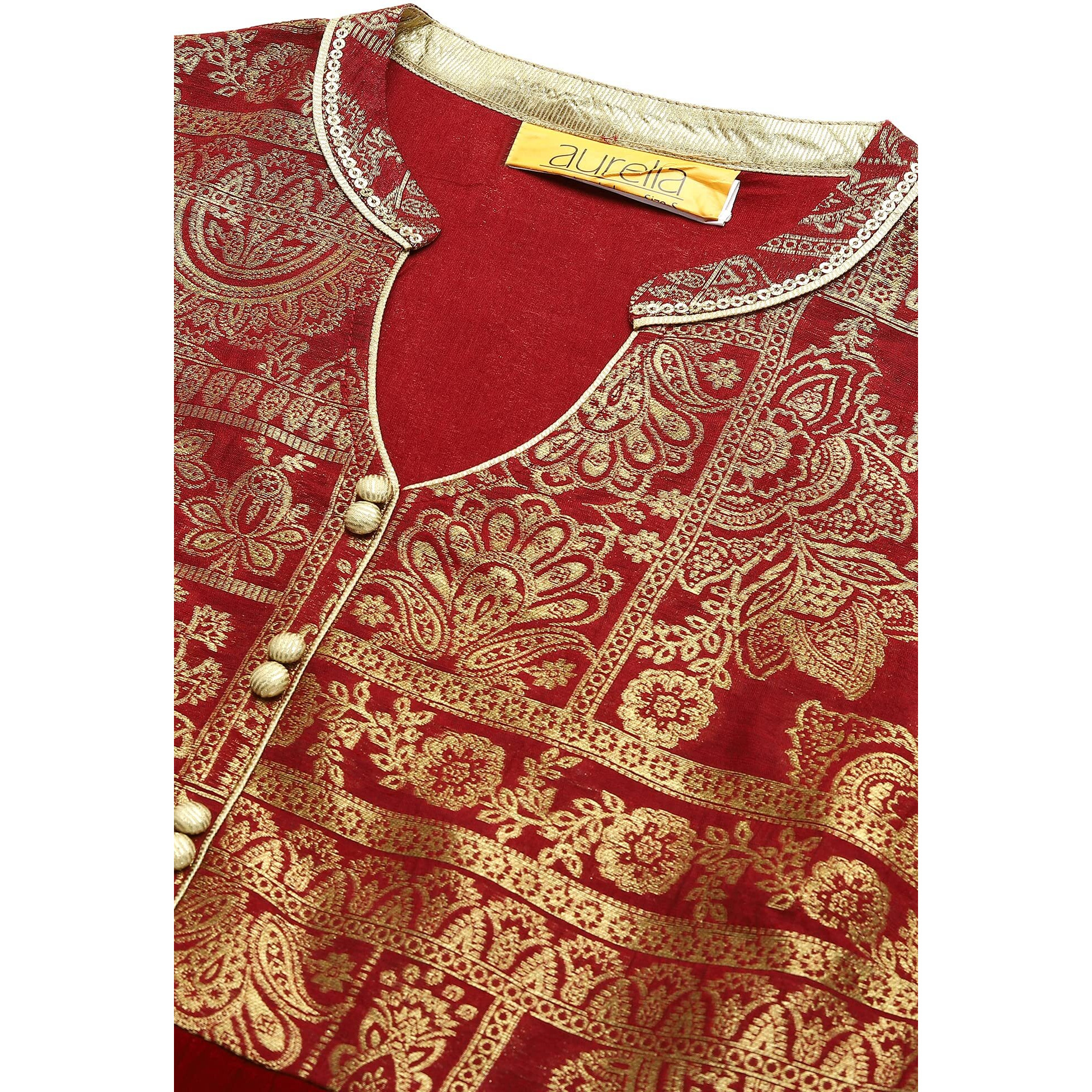 Aurelia Maroon Ethnic Motif Tiered Dress