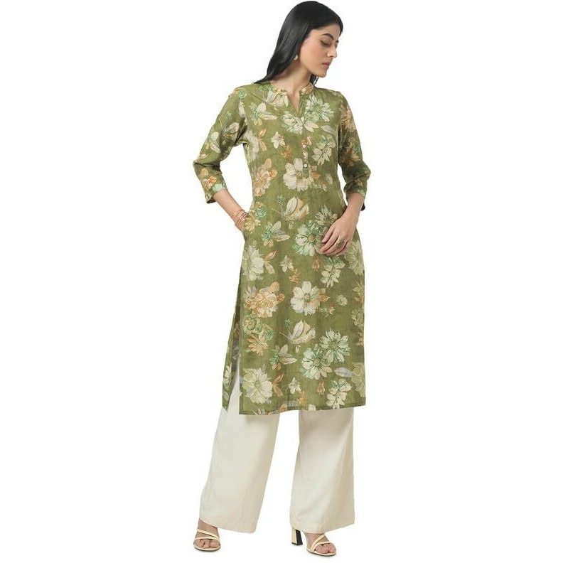 Soch Womens Olive Tissue Floral Print Kurta
