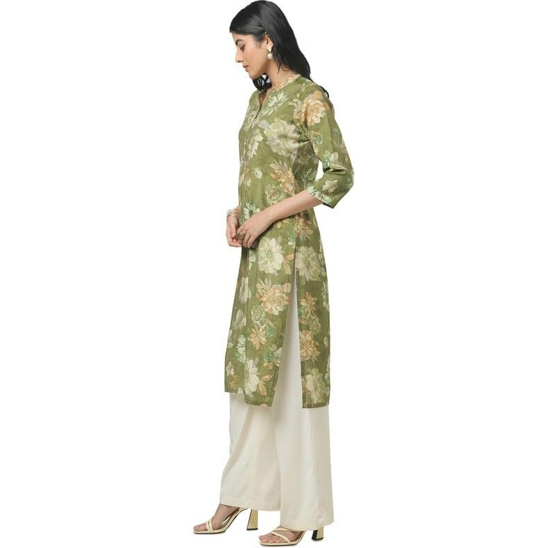 Soch Womens Olive Tissue Floral Print Kurta