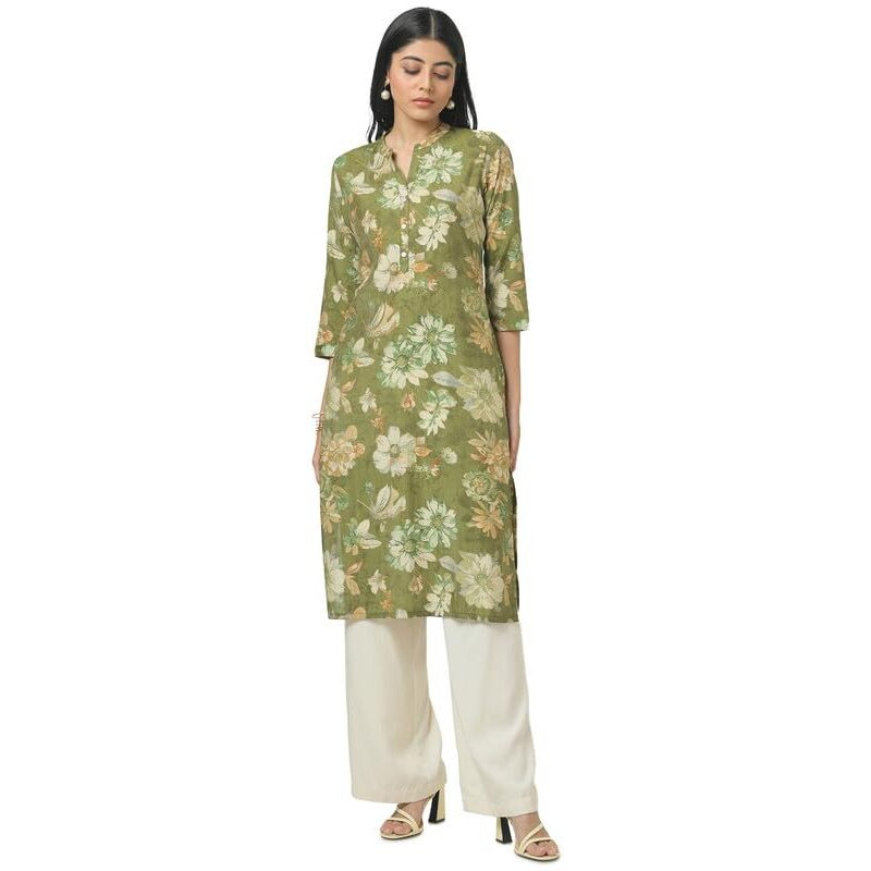 Soch Womens Olive Tissue Floral Print Kurta
