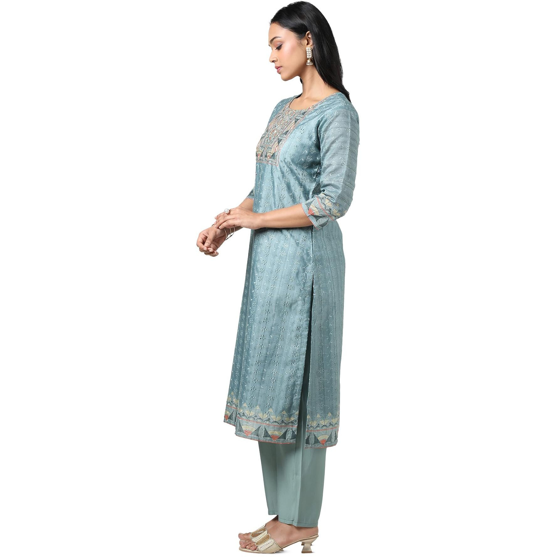 Soch Women's Chanderi Kurta Set (Ews5Ks10720A_Teal