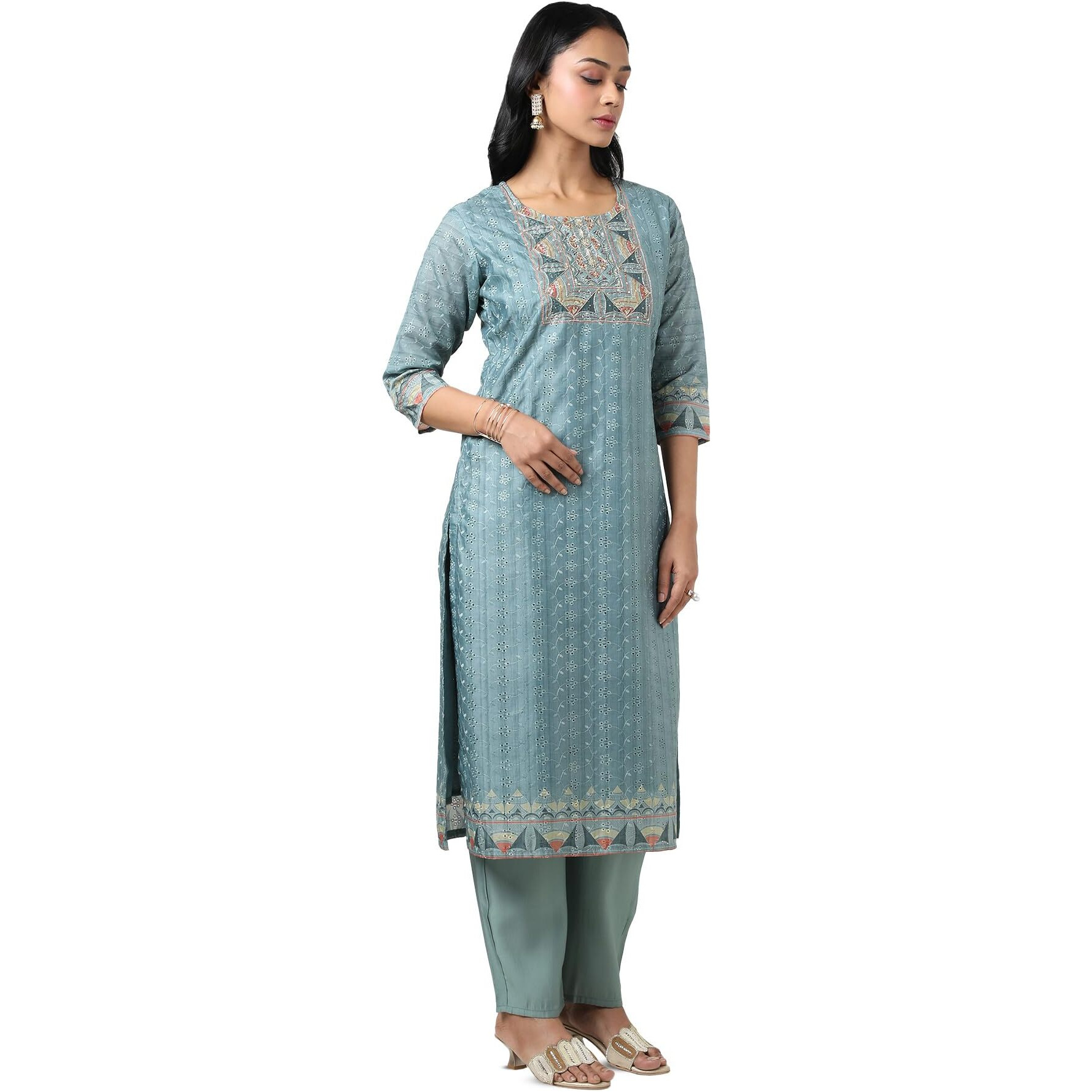 Soch Women's Chanderi Kurta Set (Ews5Ks10720A_Teal