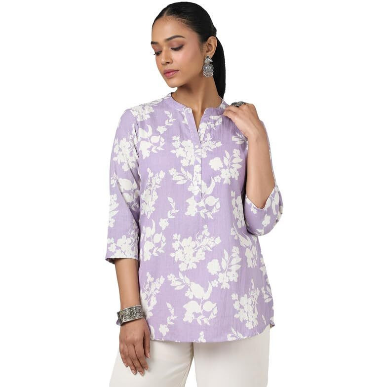 Soch Womens Purple Cotton Flex Floral Print Tunic