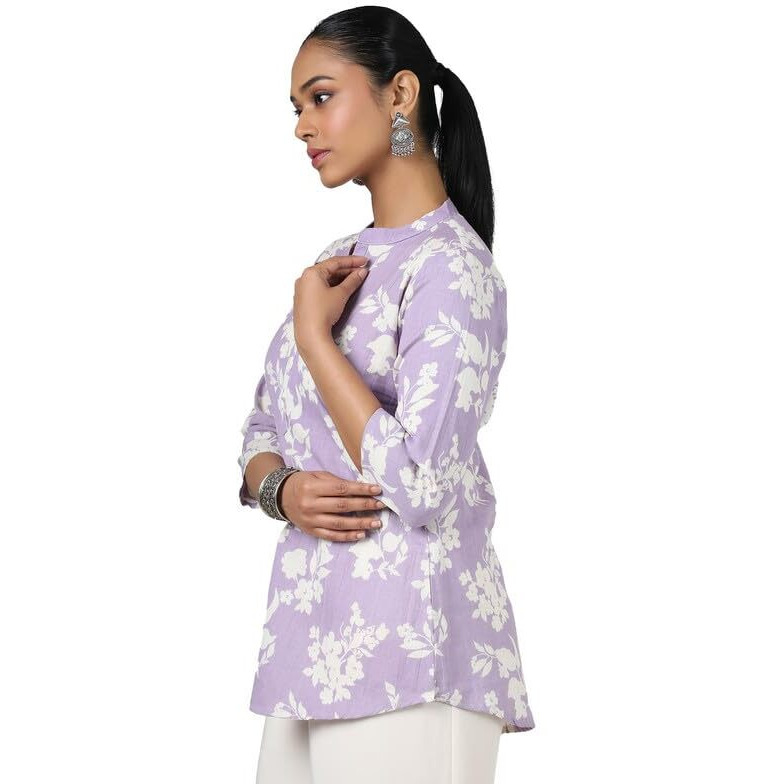 Soch Womens Purple Cotton Flex Floral Print Tunic