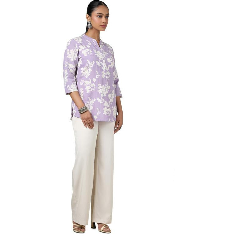 Soch Womens Purple Cotton Flex Floral Print Tunic