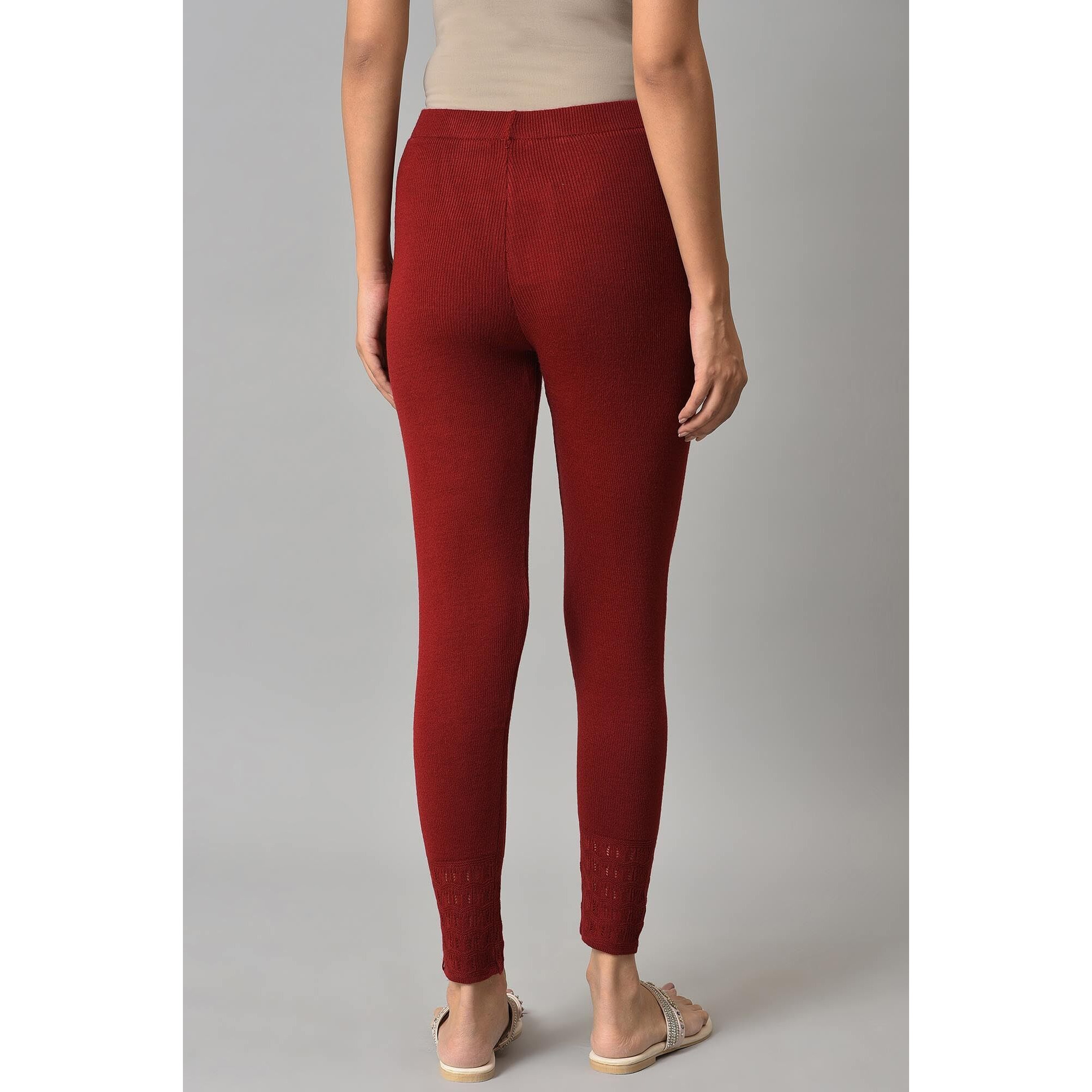 W For Woman Red Winter Knitted Leggings_22Now62081-217480_L_Wl