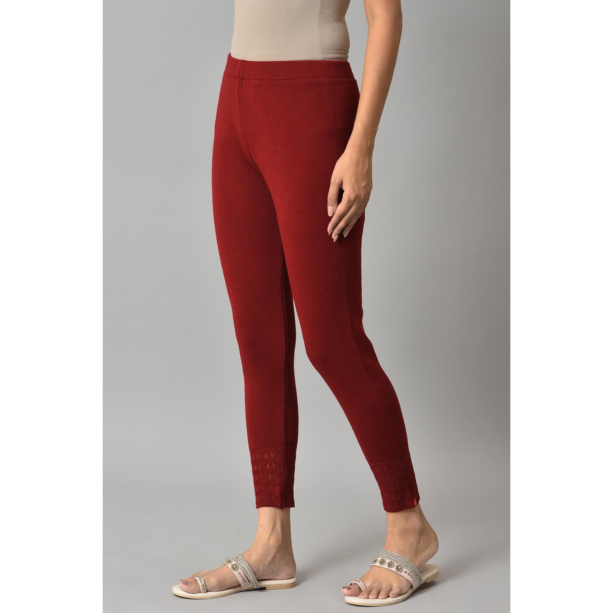 W For Woman Red Winter Knitted Leggings_22Now62081-217480_L_Wl