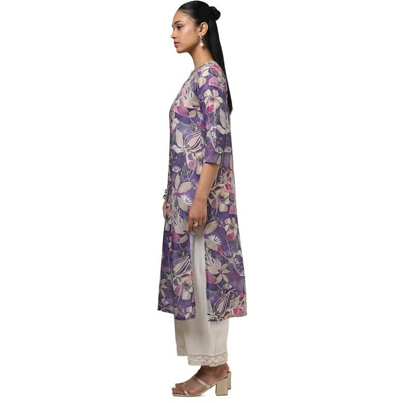 Soch Womens Purple Muslin Floral Print Kurta With Mirror & Cutdana