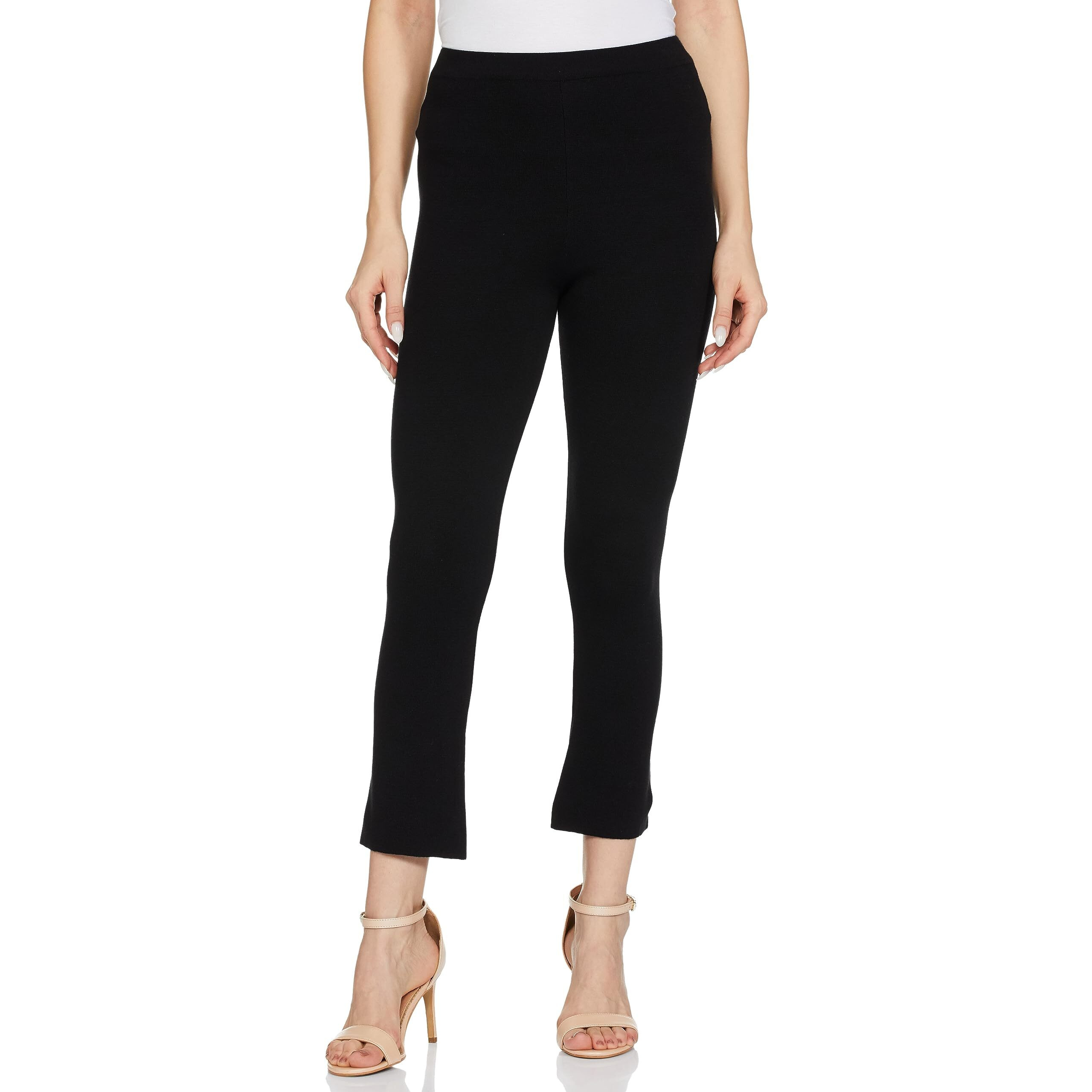 W For Woman Black Solid Knitted Flared Pants_22Now62078-218398_S