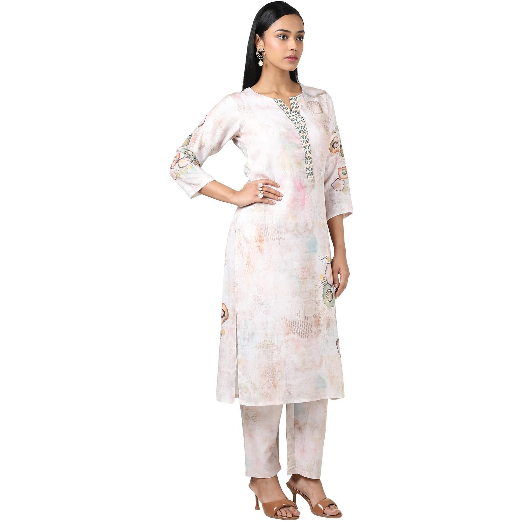Soch Women's Linen Kurta Set (Cws5Ks10696A_Beige