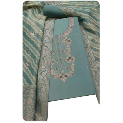 Soch Womens Green Tissue Embroidered Unstitch Dress Material With Zari