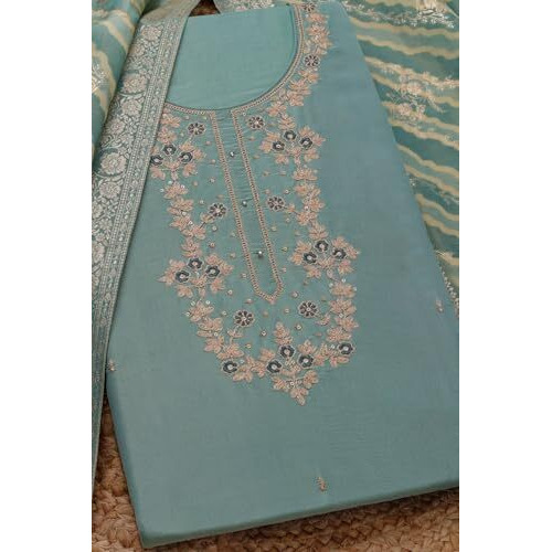 Soch Womens Green Tissue Embroidered Unstitch Dress Material With Zari