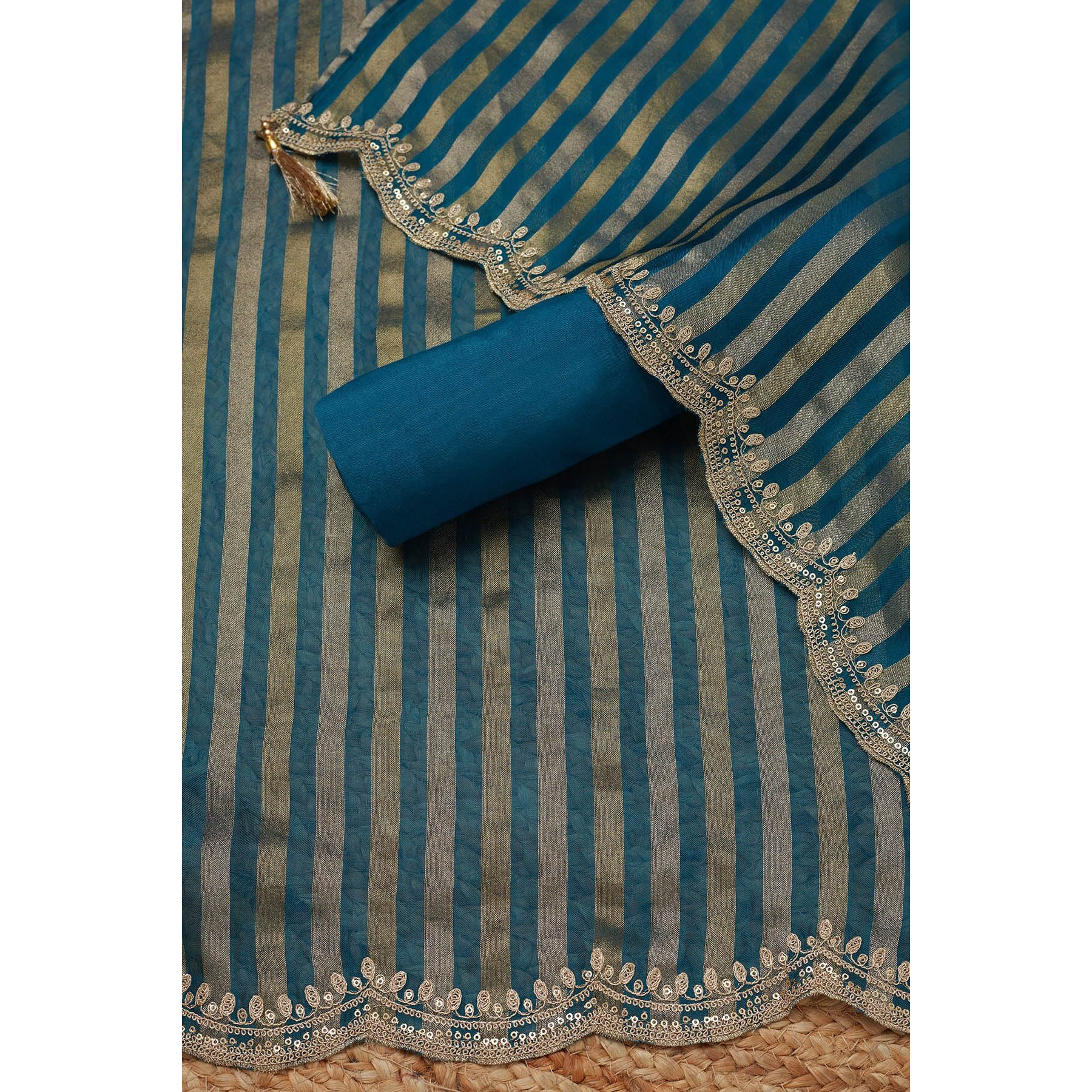 Soch Womens Blue Silk Blend Embroidered Unstitch Dress Material With Sequins