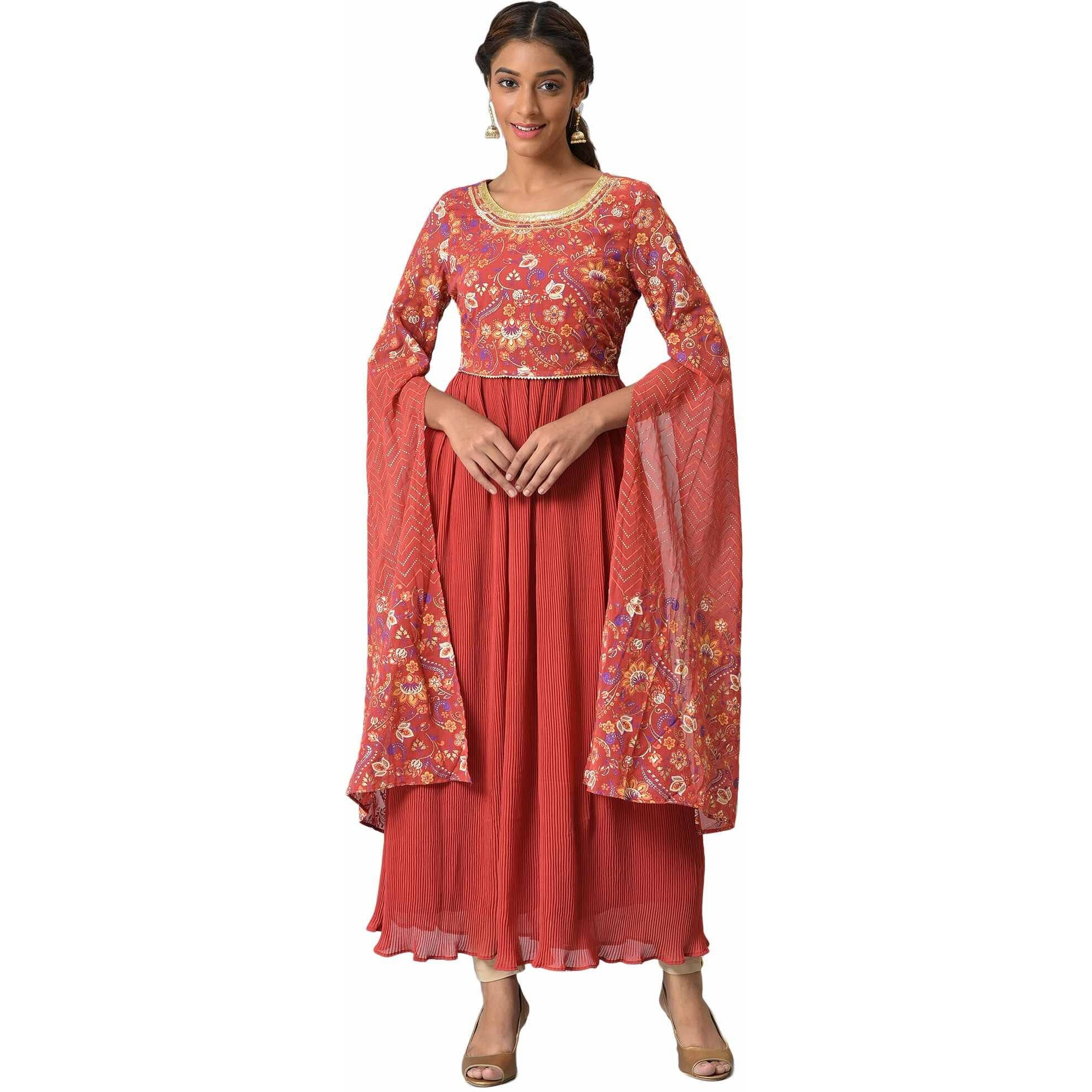 Aurelia Polyester Women's Scarlet Floral Printed Straight Kurta_22Aua13493-506038_L