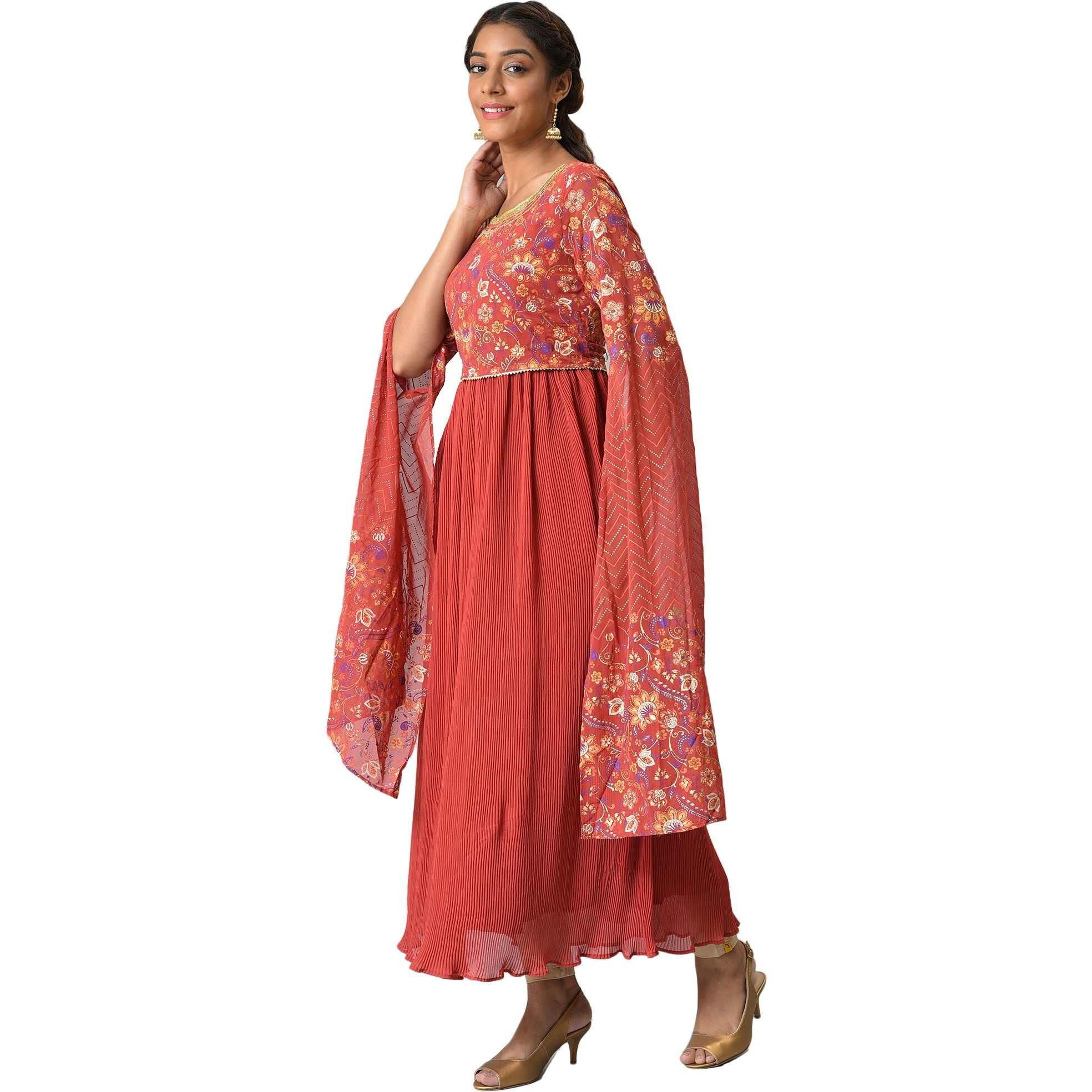 Aurelia Polyester Women's Scarlet Floral Printed Straight Kurta_22Aua13493-506038_L