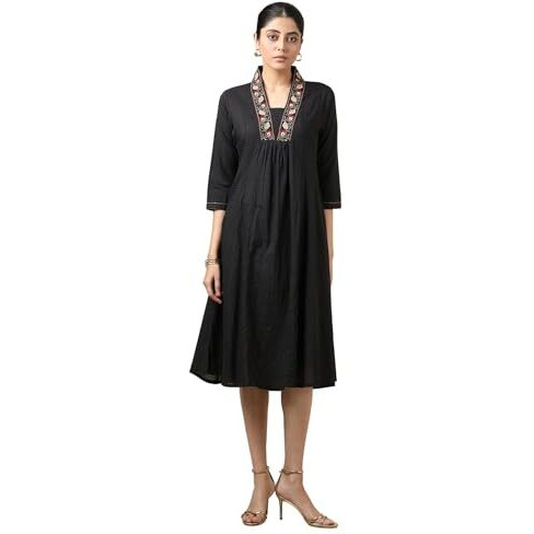 Soch Women's Cotton Dobby Midi Dress (Cws5Ku61070_Black