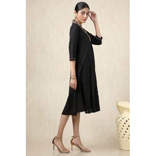 Soch Women's Cotton Dobby Midi Dress (Cws5Ku61070_Black