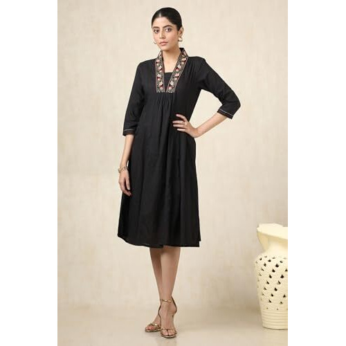 Soch Women's Cotton Dobby Midi Dress (Cws5Ku61070_Black