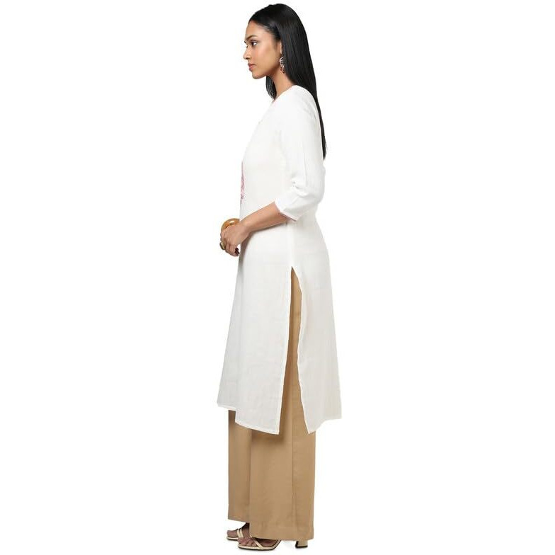 Soch Womens Off White Cotton Embroidered Kurta With Thread Work