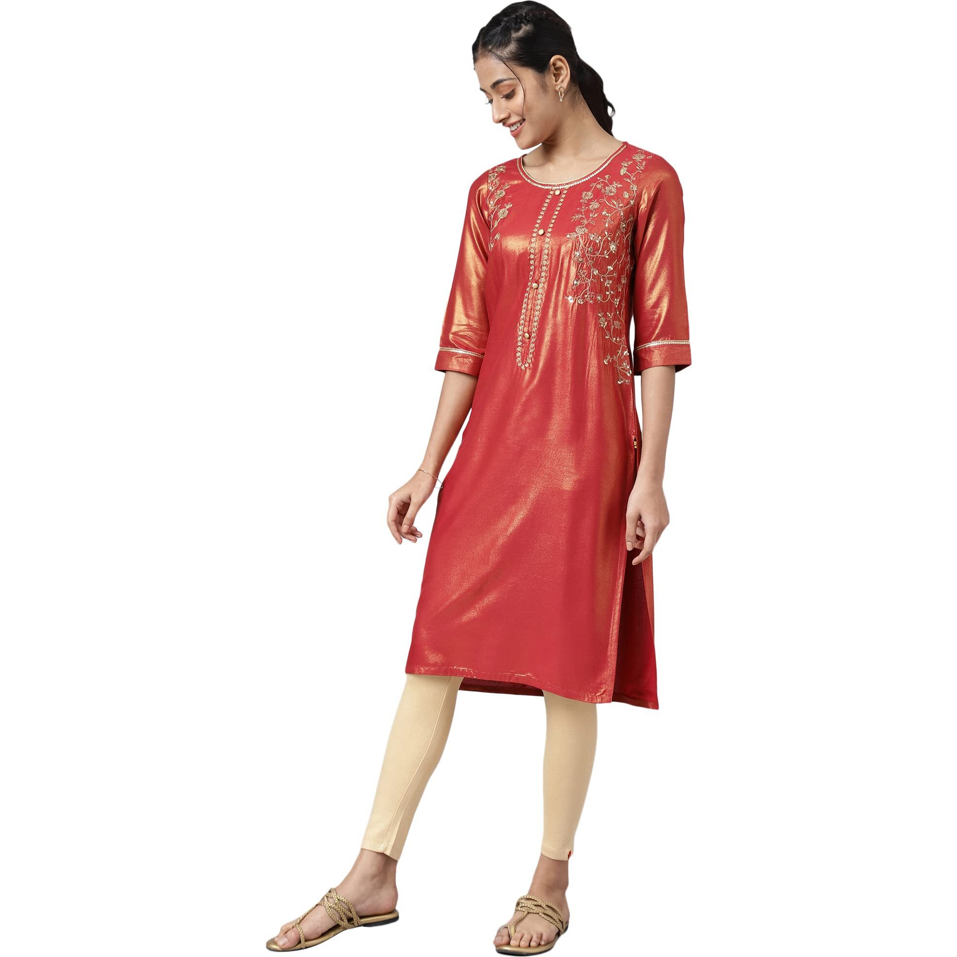 Aurelia Women Light Maroon Rayon Geometric Printed Straight Kurta_22Aua13520-506030_S