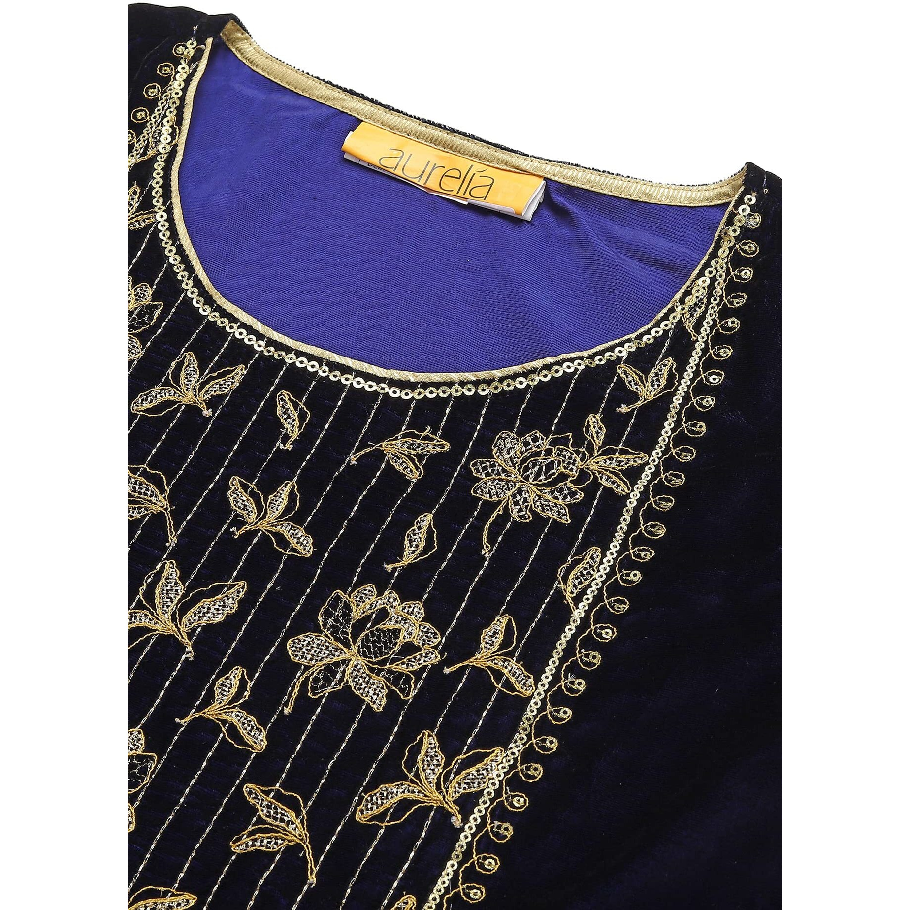 Aurelia Women Blue Embroidered Kurti With Pants Set_22Auas13519-604422_M