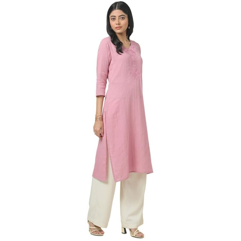 Soch Womens Pink Cotton Embroidered Kurta With Thread Work