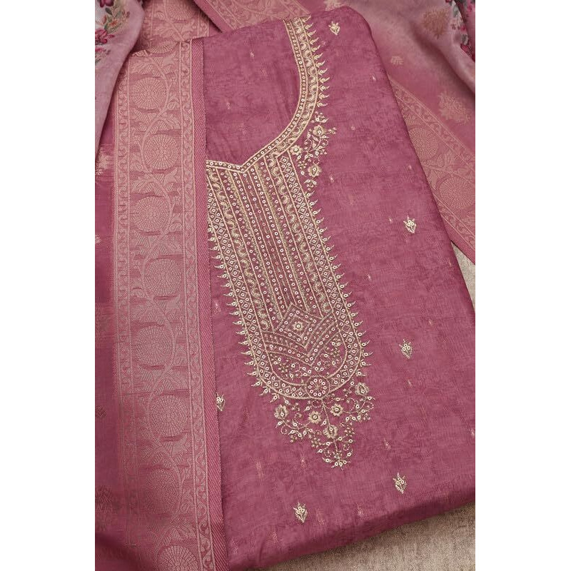 Soch Womens Blush Pink Chanderi Abstract Print Unstitch Dress Material With Sequins