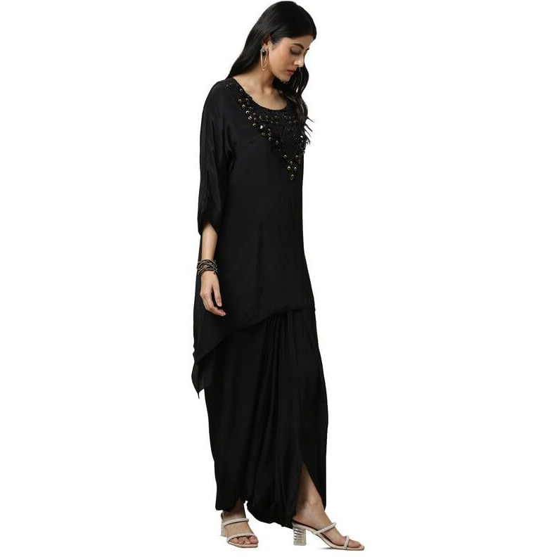 Soch Womens Black Viscose Crepe Embellished Kaftan Suit With Cutdana