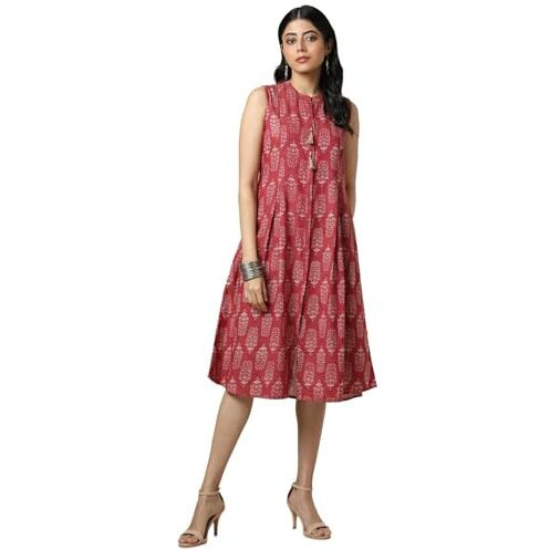Soch Women's Cotton Blend Knee Length Dress (Cws5Ku61191_Brick Red