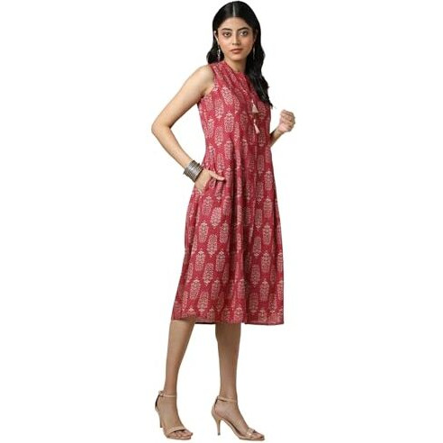 Soch Women's Cotton Blend Knee Length Dress (Cws5Ku61191_Brick Red