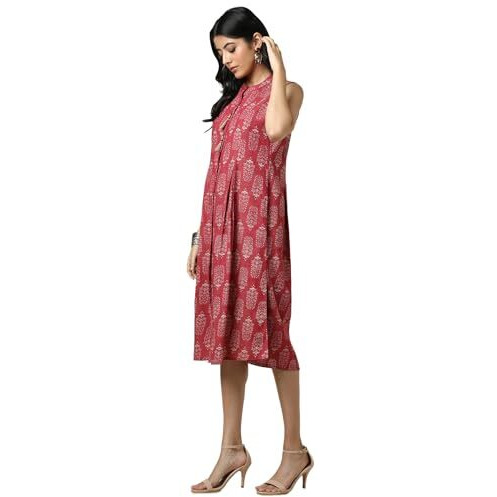 Soch Women's Cotton Blend Knee Length Dress (Cws5Ku61191_Brick Red
