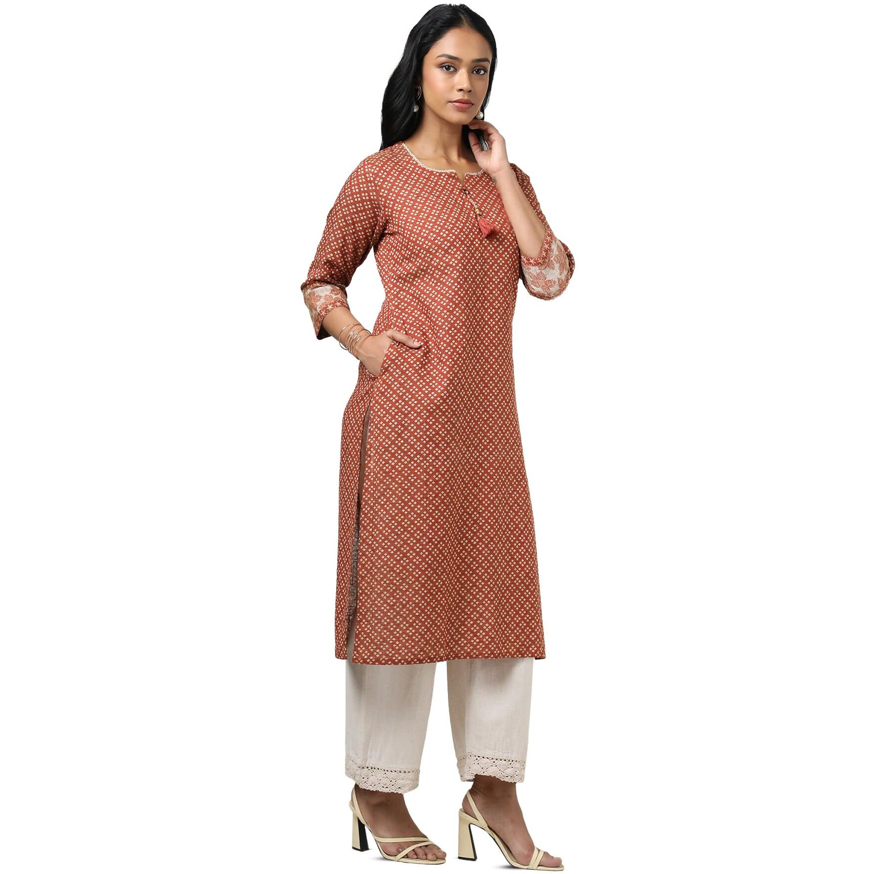 Soch Women's Cotton Geometric Regular Kurta (Cws5Ku61188_Rust