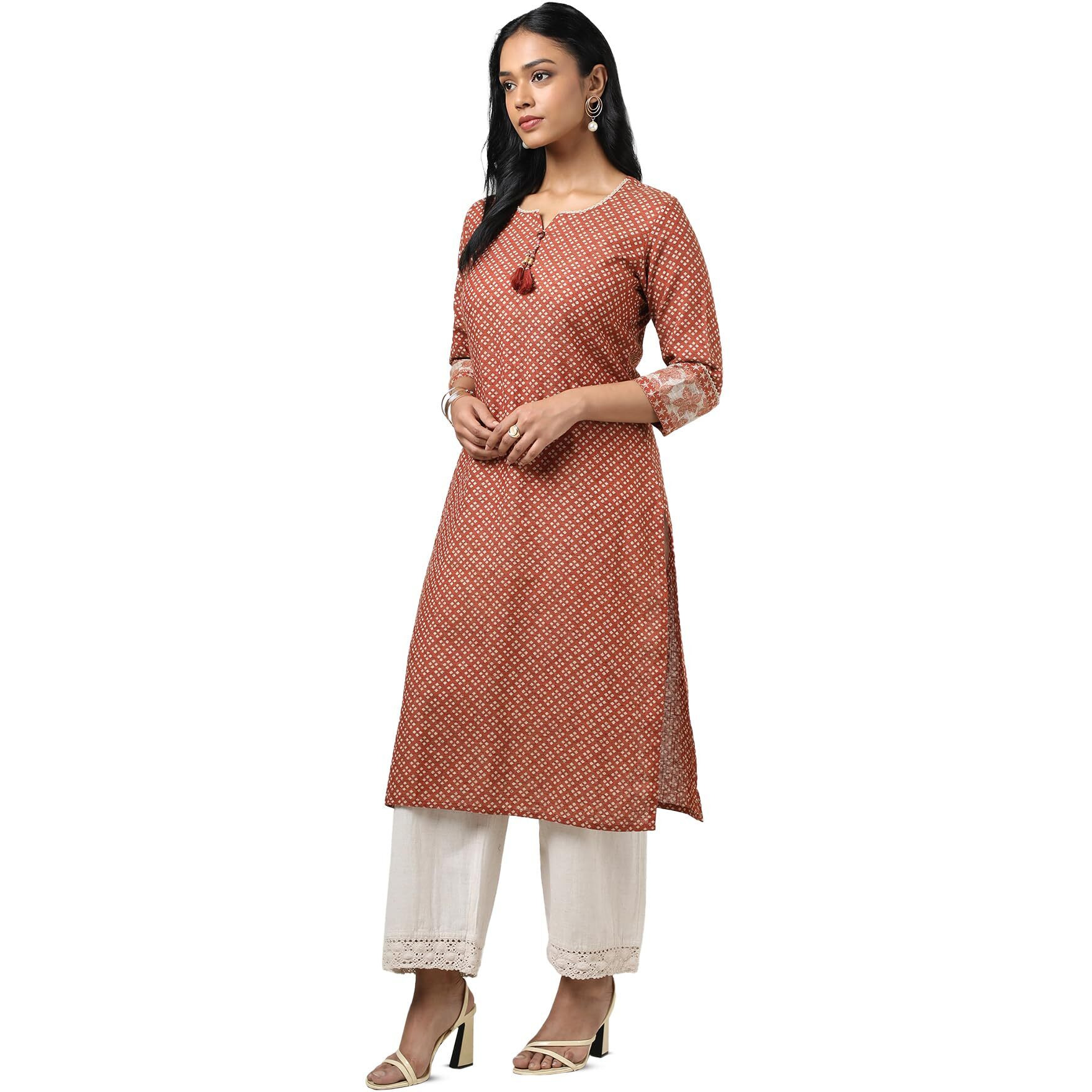 Soch Women's Cotton Geometric Regular Kurta (Cws5Ku61188_Rust