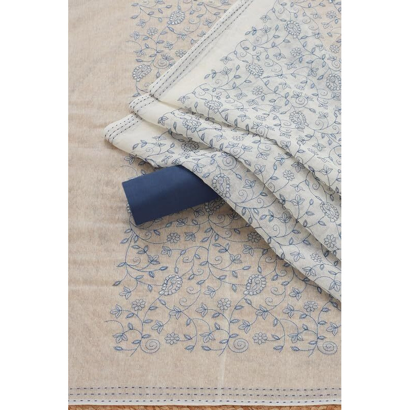 Soch Womens Navy Blue Cotton Blend Woven Design Unstitch Dress Material With Thread Work