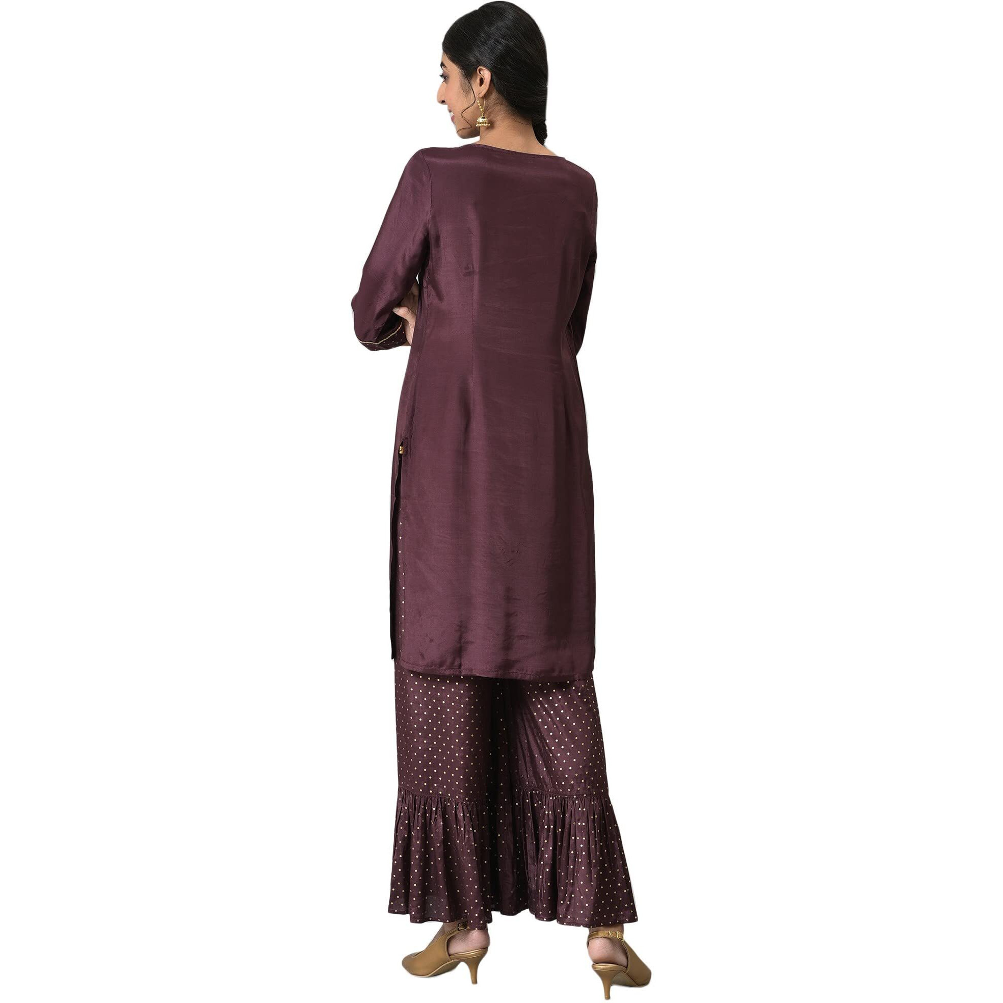 Aurelia Women Brown Shantung Liva Kurta With Gathered Sharara_22Auas13518-604763_Xs