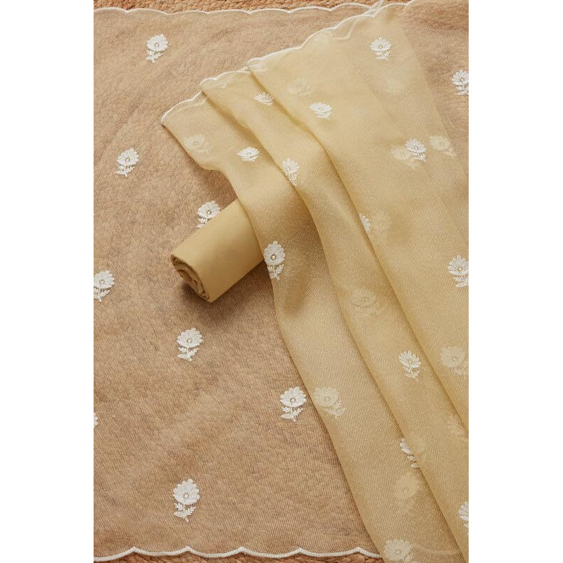 Soch Womens Light Yellow Kota Embroidered Unstitch Dress Material With Thread Work