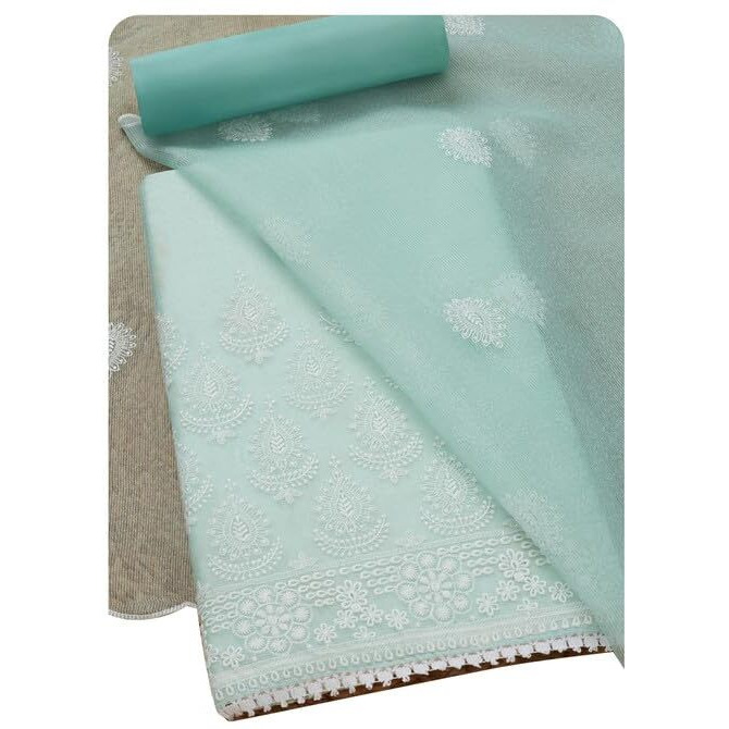 Soch Womens Turquoise Blue Kota Embroidered Unstitch Dress Material With Thread Work