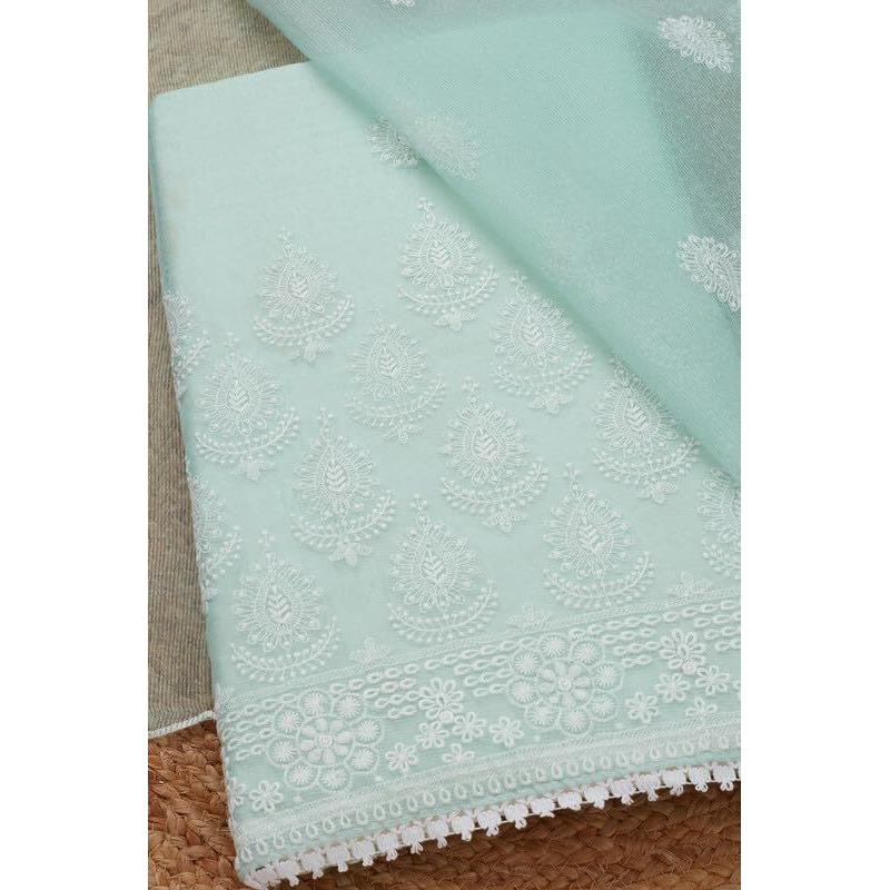 Soch Womens Turquoise Blue Kota Embroidered Unstitch Dress Material With Thread Work