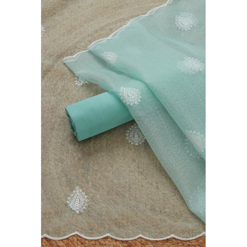 Soch Womens Turquoise Blue Kota Embroidered Unstitch Dress Material With Thread Work